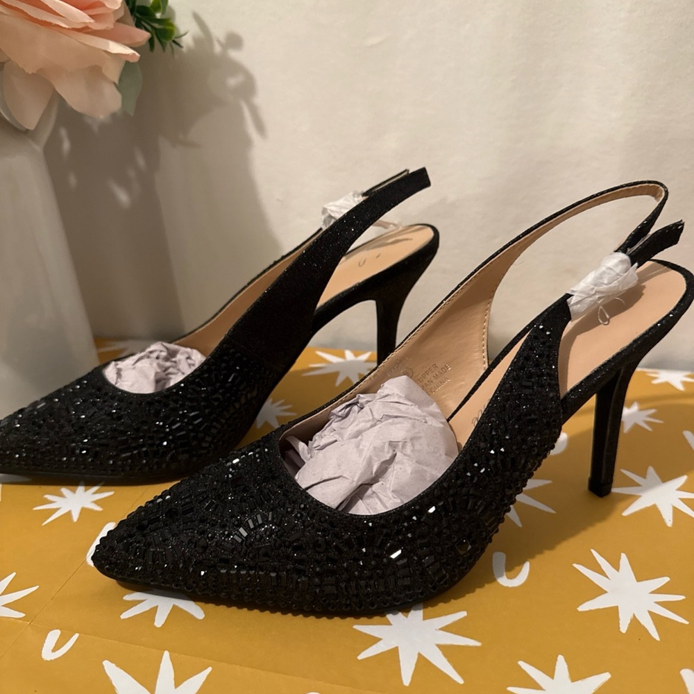 Lauren Lorraine Glittering Black Slingback Heels